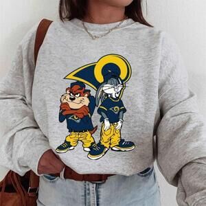 Looney Tunes Bugs Bunny Taz Los Angeles Rams Graphic Crewneck Sweatshirt